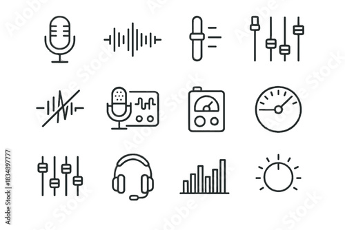 Mixer vector modulator voice frequency icons echo icon headset filter audio meter