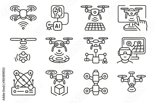 Interface flight drone smart drones vector obstacle mapping hub quantum ai icon