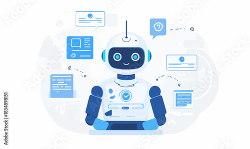 Ai robot assistant processing data and information flow for technology