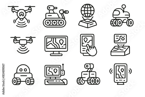 Reconnaissance device exploration rover icon drone vector interactive icons futuristic mapping hub