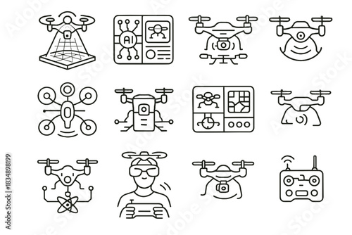Propulsion communication drones icon vector ai module virtual immersive navigation quantum drone