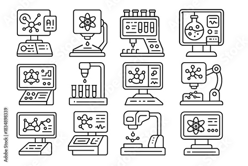 Dispenser nano console interface experiment icon holographic lab futuristic microscope automated nanoparticle