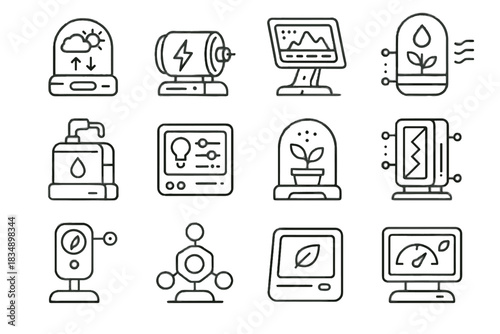 Monitor smart energy sustainable automated icon holographic vector control panel pods eco