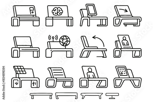 Vector seating charging module digital smart bench icons icon display touchscreen panel