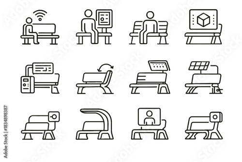 Vector icons console charging bench overlay icon connected smart interactive ports monitoring