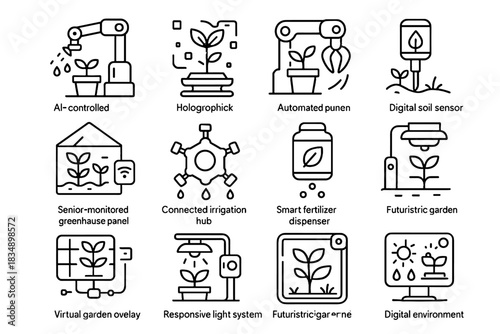 Ai futuristic vector hub icon monitor seed automated garden smart responsive connected