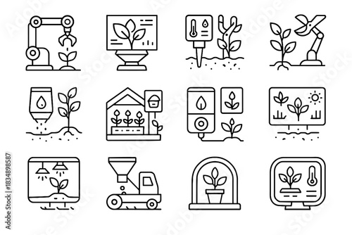 Automated pruning tracker smart module ai monitor icon plant digital greenhouse garden