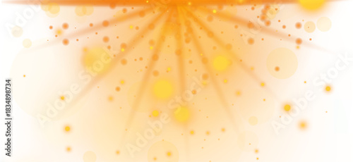 Orange sunburst glow with soft scattered particles on a transparent background