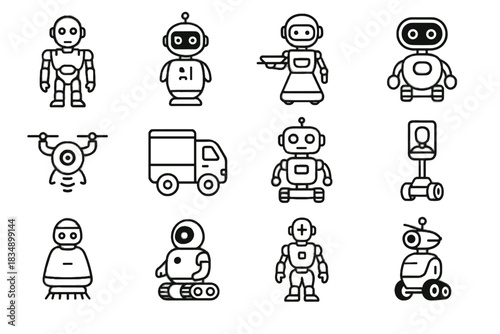 Robot icons drone bot icon delivery futuristic security vector healthcare telepresence service
