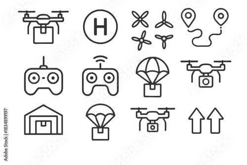 Gps symbol pad propellers drone delivery icon vector icons route camera