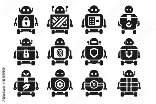 Box smart icons magnetic vector icon courier bot delivery robot secure armored