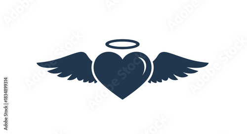 Heart with wings and halo a symbol of love and protection.