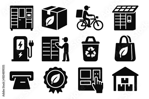 Leaf eco courier screen bin icon vector charging digital roof icons slot