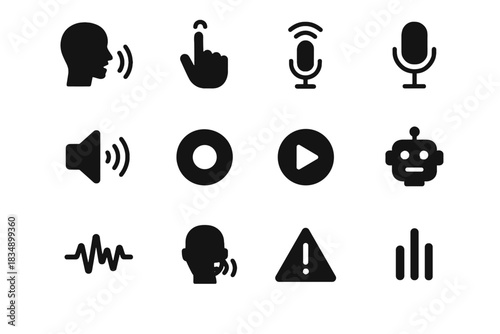 Vector activity voice recording gesture speech detection speaking audio robot person icon