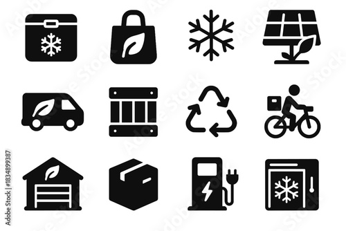 Arrows vector eco reusable snowflake solar icon friendly dock package delivery bag