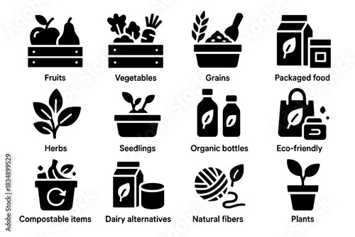 Dairy eco plants packaged vector organic food fibers products alternatives friendly icon