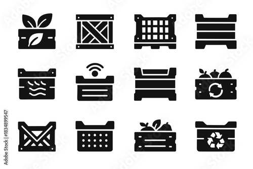 Compostable crate vector material wooden recycled lightweight smart icon foldable eco