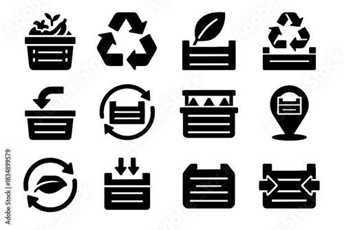Arrows reduction symbol vector icons eco circular crate sorting packaging icon
