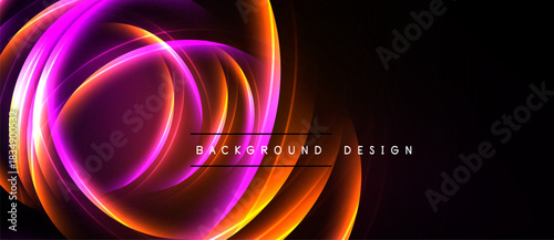 Dynamic abstract waves, vibrant magenta, orange hues. Dark background creates striking visual impact. Modern design element.