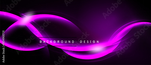 Abstract purple neon lines over black background. Modern design element, vibrant curves create dynamic visual impact. Simple, elegant.