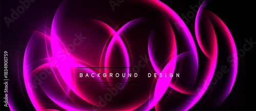 Abstract pink neon curves over black backdrop. Modern design, vibrant energy, smooth gradients create dynamic visual effect.