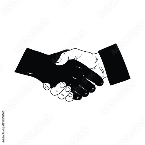 Black and White Handshake Illustration agreement partnership