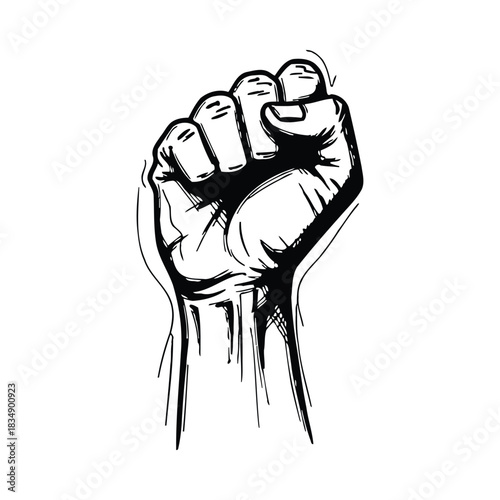 Black and White Fist Raised in Protest hand power