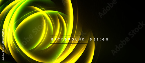 Abstract yellow curves over black background. Modern design element, dynamic lines create visual interest. Simple, elegant composition.