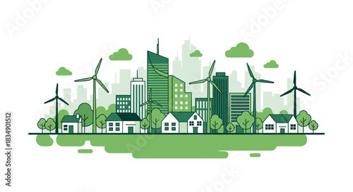 Sustainable Cityscape Depicting Green Energy and Eco-Friendly Living.