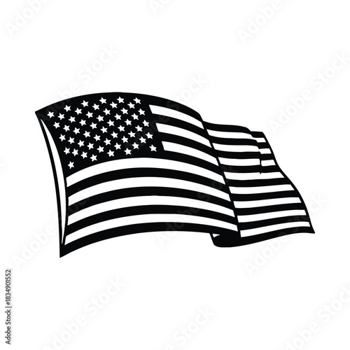 Waving American Flag Silhouette united states