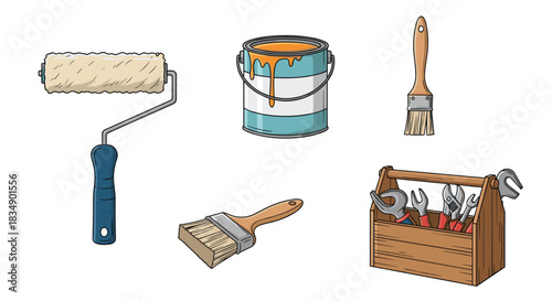 Painting tools and equipment for home improvement projects.
