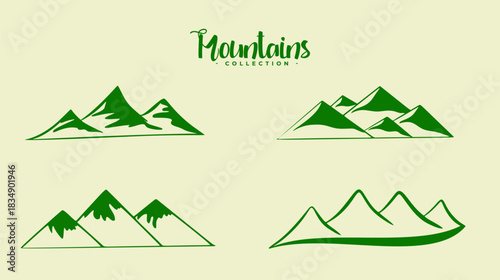 Stylized Green Mountain Illustrations Collection for Design & Branding