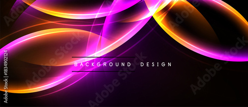Abstract neon curves, vibrant colors, dark background. Modern design element, dynamic flow, glowing lines create visual impact.