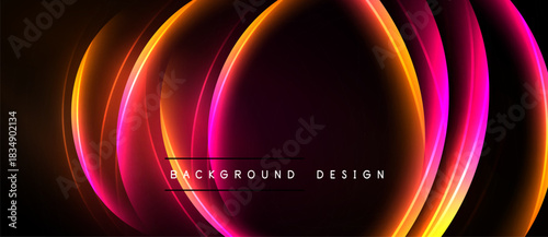 Abstract neon layers create vibrant circular glow. Dark background emphasizes bright color transitions, modern design element.