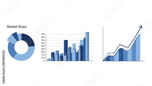 Visual representation of business analytics and financial growth data through diverse charting methods for comprehensive statistical analysis and reporting