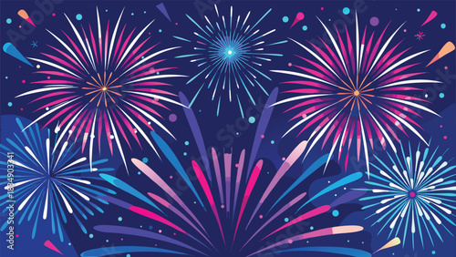 Vibrant fireworks display illuminates the night sky with colorful bursts of light