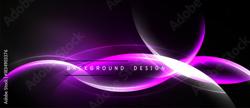 Abstract purple waves over black background. Modern design elements create dynamic visual effect. Smooth curves suggest movement, energy.