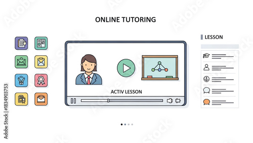 Online Tutoring and Virtual Education Concepts with Icons and Visuals