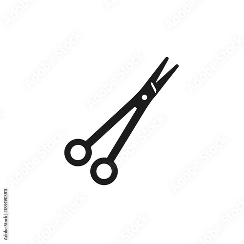 Slim black and white hemostat clamp icon with fine pointed tips in a clean surgical instrument style
