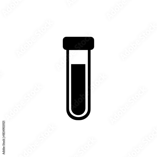 Simple black and white test tube icon partially filled with liquid in a clean scientific style