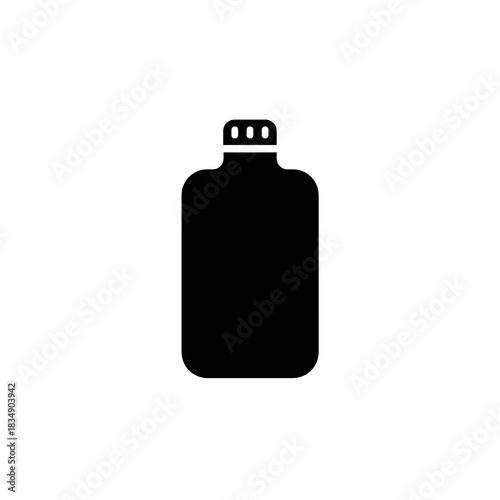 Simple black and white hot water bottle icon with rounded rectangular shape and vented cap design