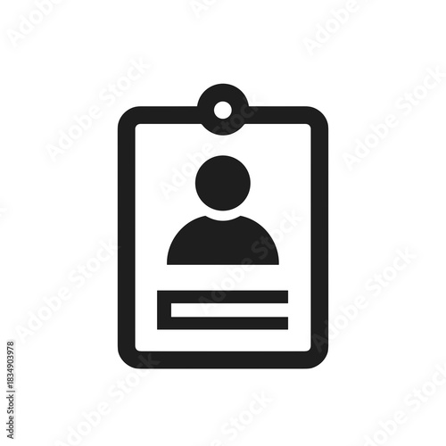Minimal black ID badge icon featuring circular loop attachment and simple profile symbol
