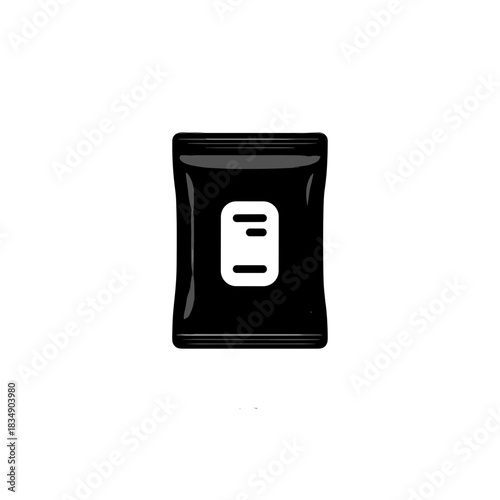 Glossy black ice pack icon with center label in a modern minimal packaging style