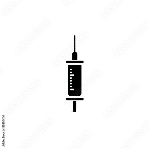 A black silhouette syringe with visible plunger and measurement scale centered on a white background