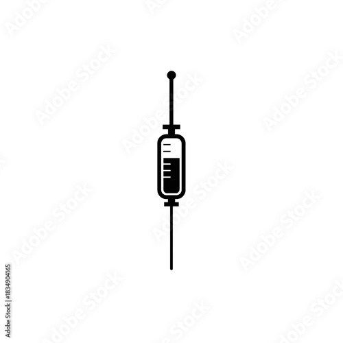 Simple syringe icon with fluid level indicator and long needle in minimalist style