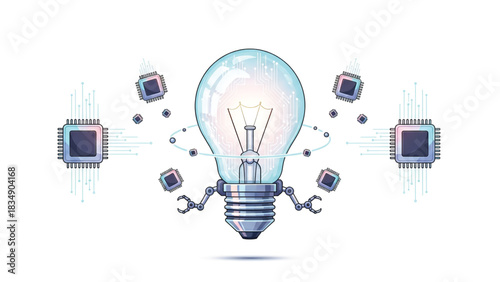 Innovative Idea Emerges from Technology A Light Bulb Symbolizing Digital Solutions and Advanced Concepts