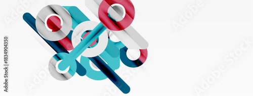 Abstract geometric shapes, vibrant colors, modern design. Clean lines, overlapping elements, minimalist aesthetic. Bright composition.