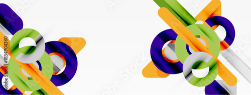 Abstract geometric shapes, vibrant colors, clean design. Intersecting lines create dynamic composition, modern aesthetic.