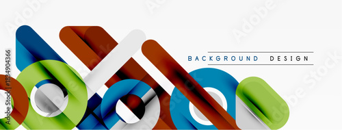 Abstract geometric shapes overlap, creating dynamic visual effect. Bright colors contrast with white space. Modern design element.