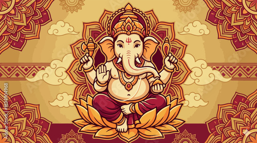 Auspicious Lord Ganesha with Traditional Indian Motifs Wallpaper